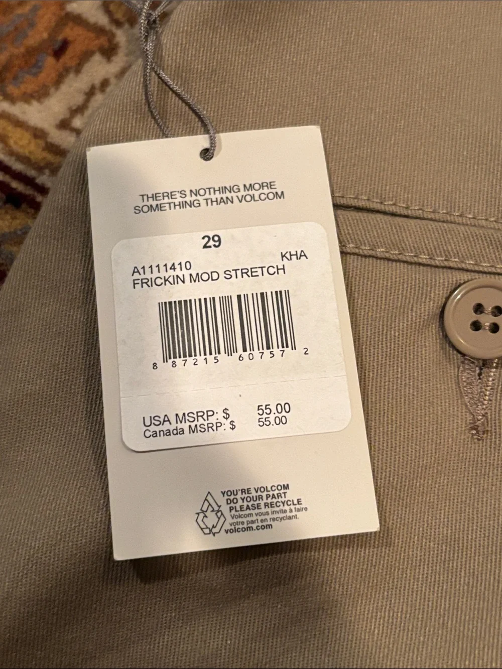 2 pairs of Volcom Men's Chinos in Black & Khaki